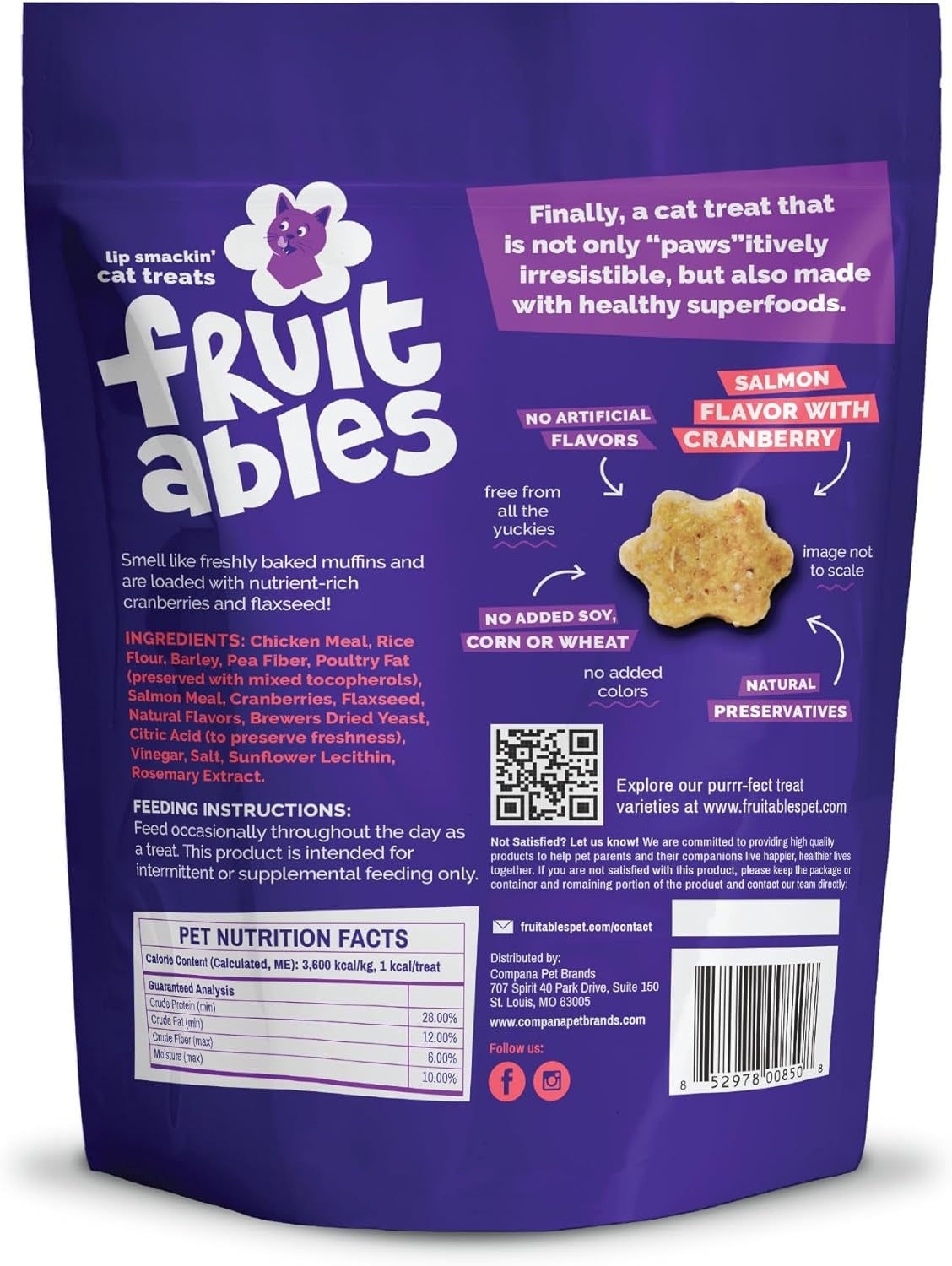 Cat Treats Crunchy Cat Treats, Healthy Low Calorie Kitten Snacks, Made without Wheat, Corn and Soy, Kitten Essentials, Made with Real Salmon and Cranberry, 30 Ounces