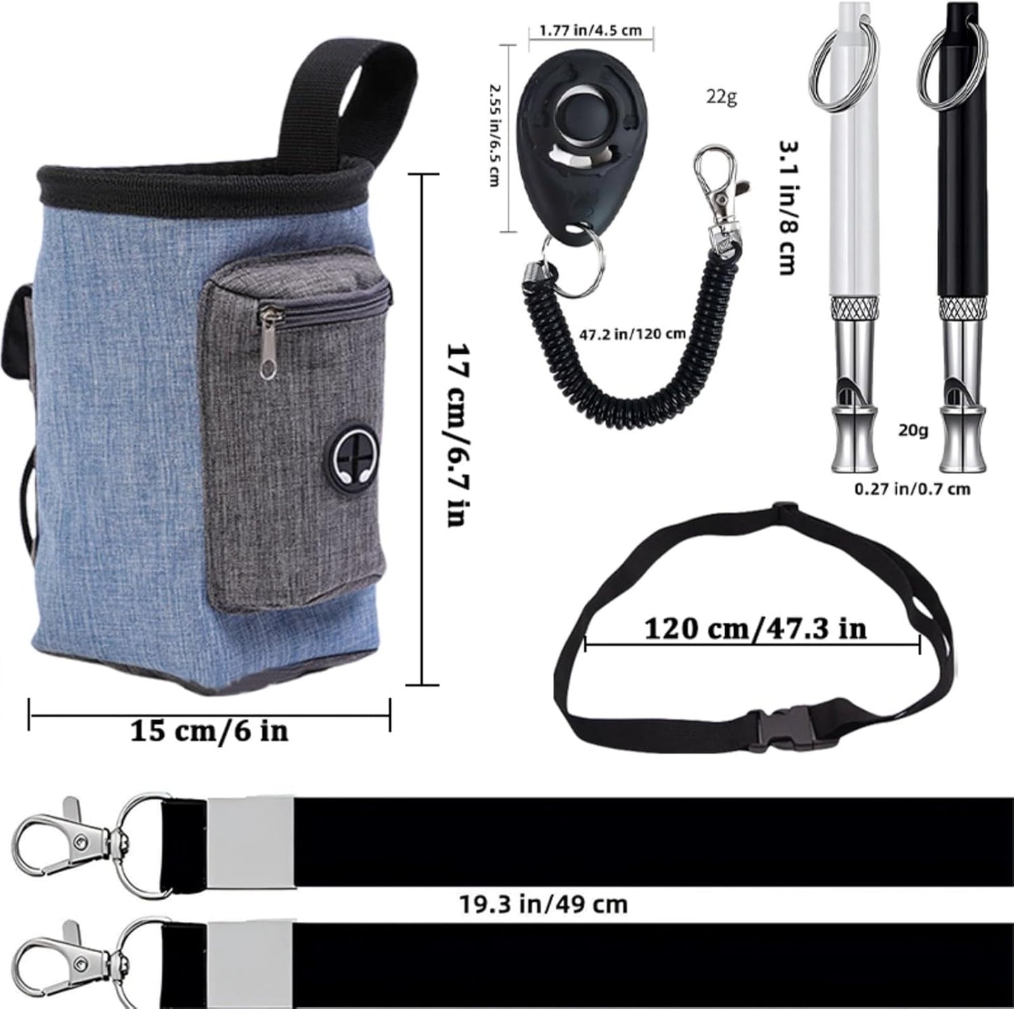 Dog Treat Pouch 2 Pcs Dog Whistles and Training Clicker Training Behavior Aids with 18 in Lanyard and Adjustable Belt for Pet Training