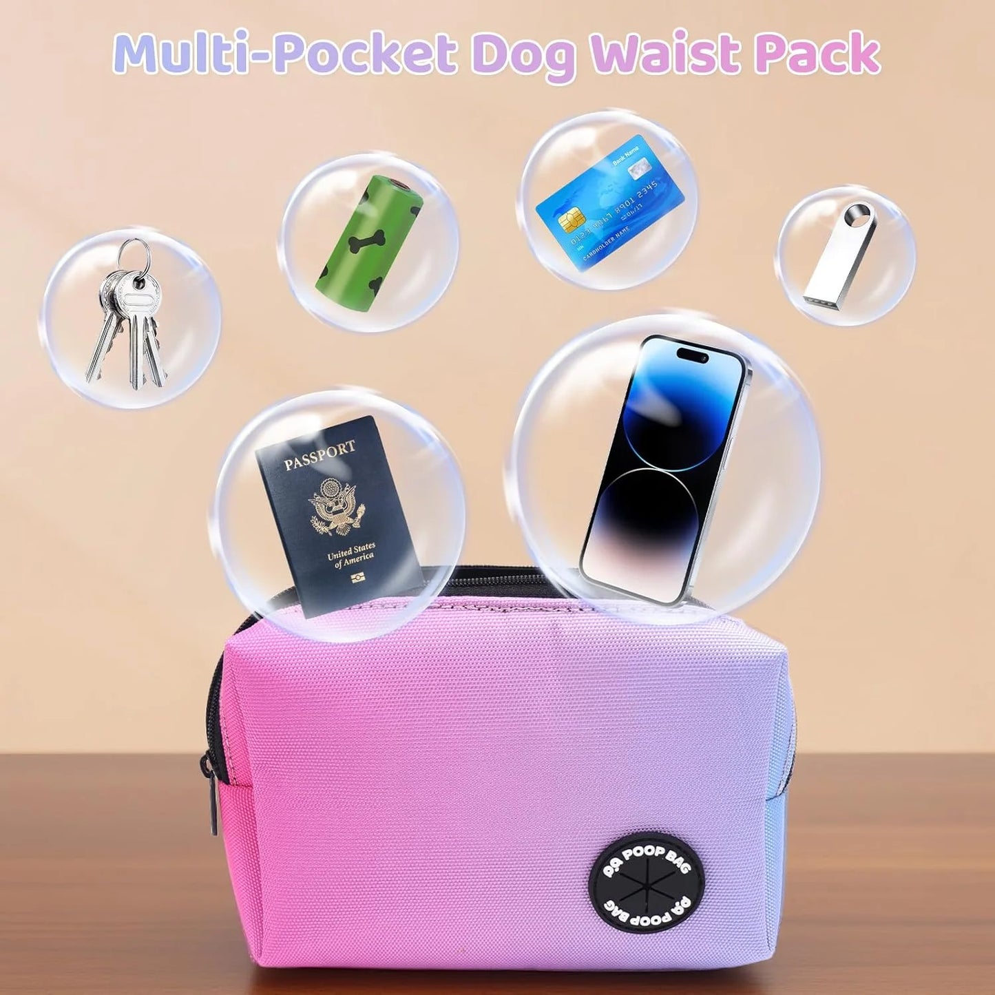 Hands Free Dog Leash with Zipper Pouch, 6-9Ft Bungee Waist Leash for Medium Large Dogs Walking, Running Lead with Dual Padded Handles Car Safety Buckle for Training Jogging