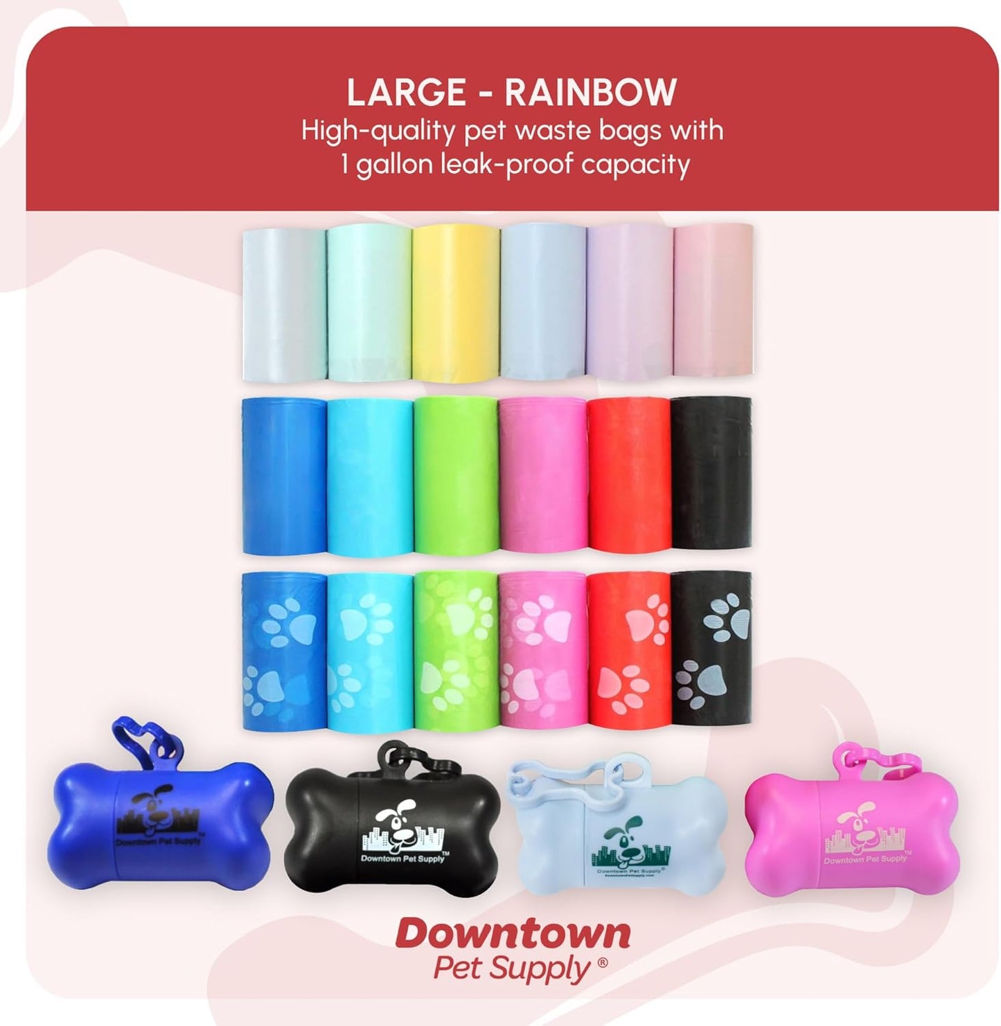Dog Waste Bags (1000 CT - Rainbow Bags & 2 Dispensers) Clips to Dog Leashes & Harnesses - Poop Scoop Bags Are Leak-Proof & Unscented