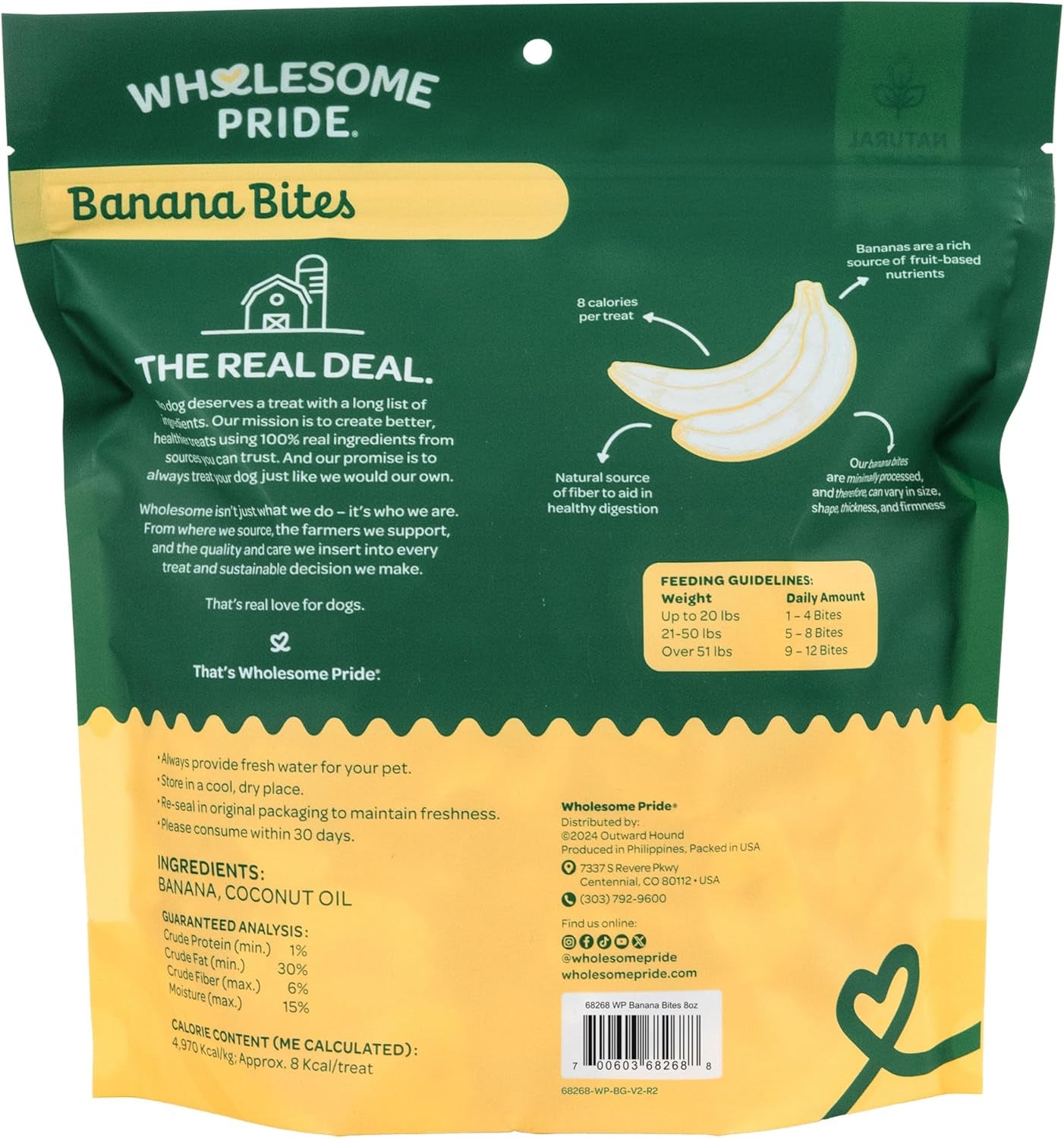 Banana Bites Dog Treats – 2-Ingredient Banana Chips for Dogs, Grain-Free, Banana & Coconut Oil, 8 Oz