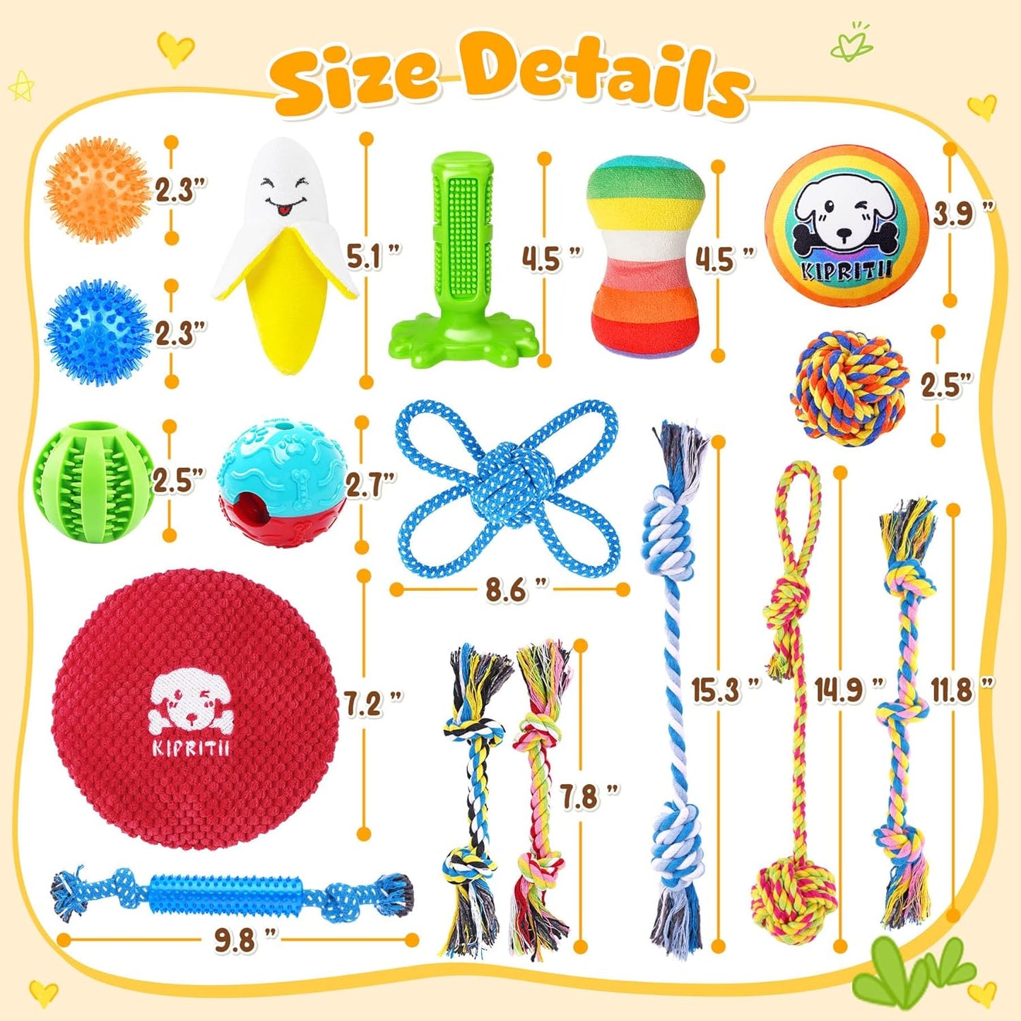 25 Pack Dog Toys Set – Ideal for Teething, Entertainment & Interactive Play, Includes Puppy Toys, Rope Toys, Treat Balls and Squeaky Dog Toys