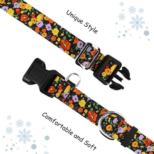 Martingale Collar for Dogs with Buckle Adjustable Nylon Limited Slip Training Dog Collars (Orange Floral, Medium)