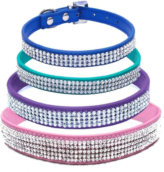 12"-20" Length Adjustable Full Rhinestone Crystal Studded Leather Dog Collar for Small or Medium Pet Collar,Dark Blue,L