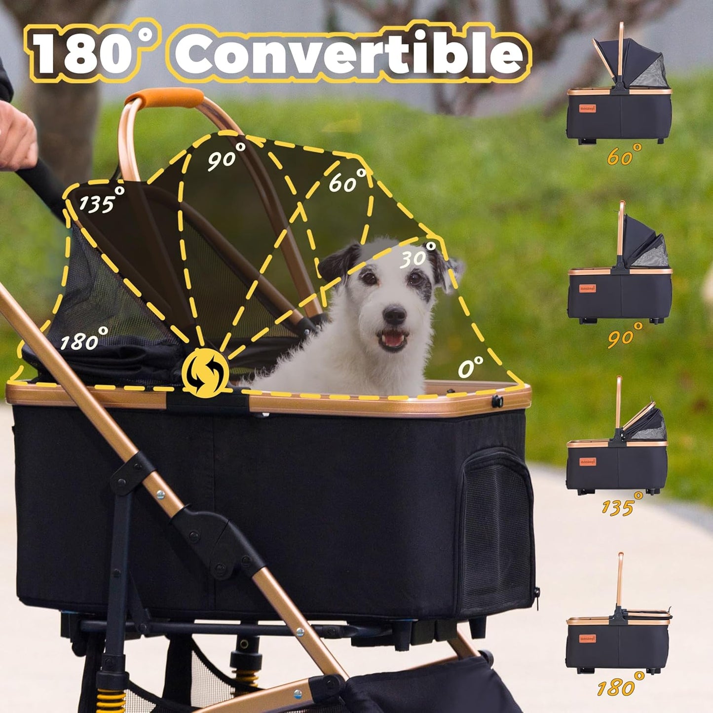 Pet Stroller for Small Dogs, Lightweight Small Dog Stroller for Dogs Cats with 6 Shock Absorption System, Detachable Carrier Suitable for Car Seat & Hand Carry, Safe Outings, Black