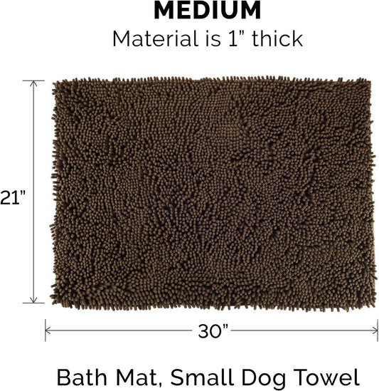 30" X 21" Highly Absorbent Dog Door Mat for Muddy Paws, 100% Washable, Perfect for Entryway, Kitchen, & Bathroom Use - Chenille Shammy Rug - Mud (Brown), Medium