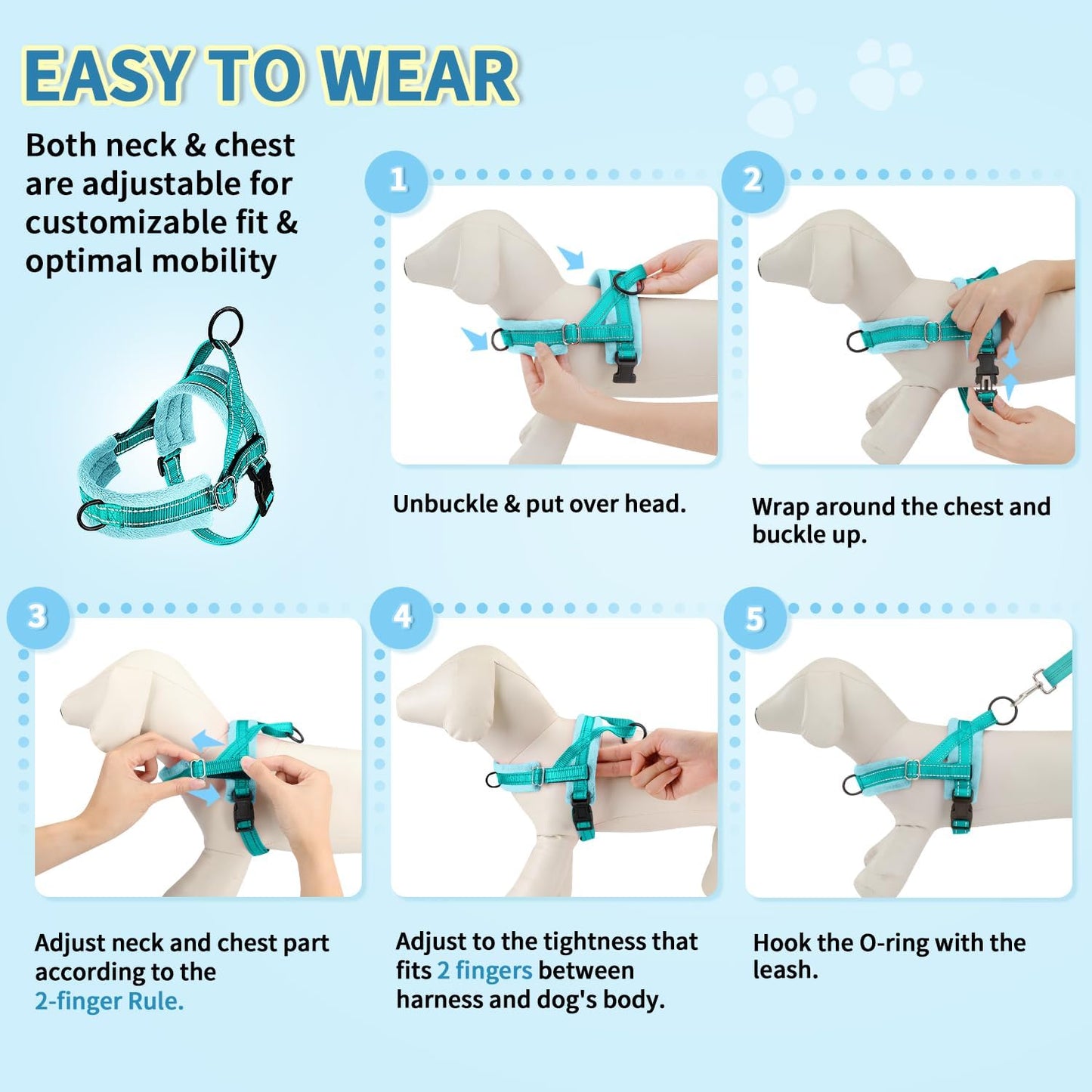 No Pull Small Dog Harness and Leash Set, Puppy Soft Vest Harness Neck & Chest Adjustable, Reflective Lightweight Harness & Anti-Twist Pet Lead Combo for Small Medium Dogs(Bl-Front Clip,Xxs)