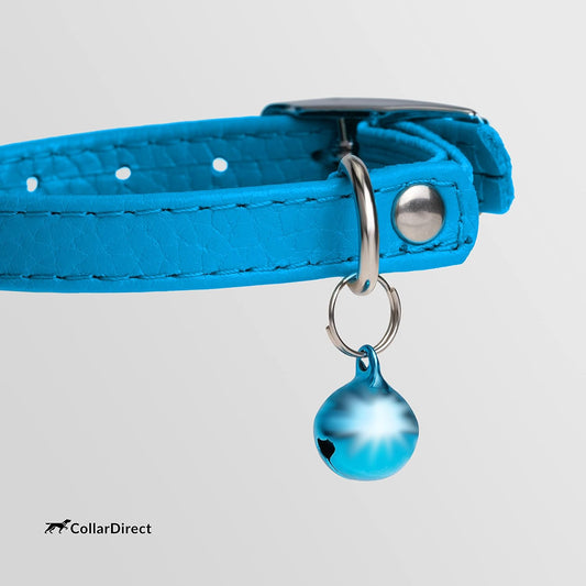 Leather Cat Collar, Kitten Collar with Removable Bell Black Blue Red Orange Lime Green (8-11 Inch, Light Blue)