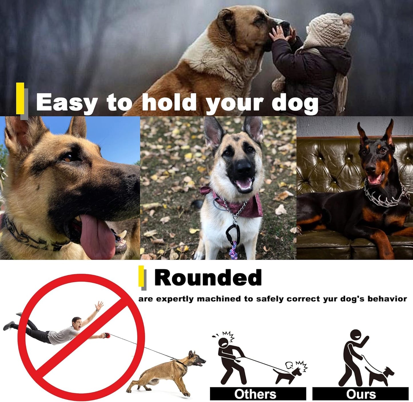 Dog Prong Traing Collar,Choke Pinch Collar for Dogs Quick Release Spike Collars No Pull Martingale Adjustable for Large Medium Small Breeds Dogs Stainless Steel (12"~28" Black 3.0Mm)