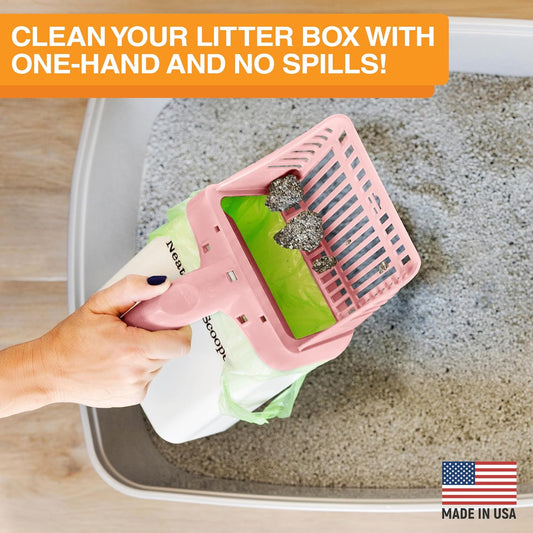 Neater Scooper Standard Cat Litter Scoop, 195 Refill Bags – Mess-Free Cat Litter Scooper with Bag, Spill-Proof Kitty Box Sifter, Bin Doubles as Scoop Holder, for Single-Cat Household