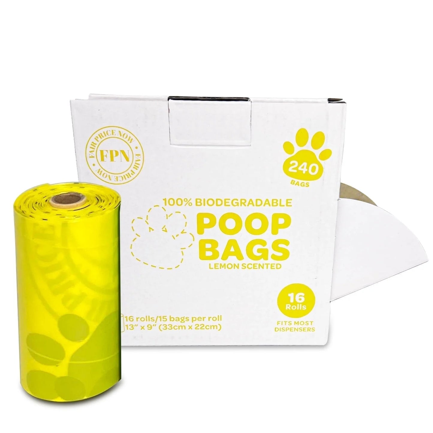 Biodegradable Dog Poop Bags – 240 Count (16 Rolls), Lemon Scented | Extra Thick Leak-Proof 13X9” Pet Waste Bags Eco-Friendly, Easy-Tear Dog Waste Bags