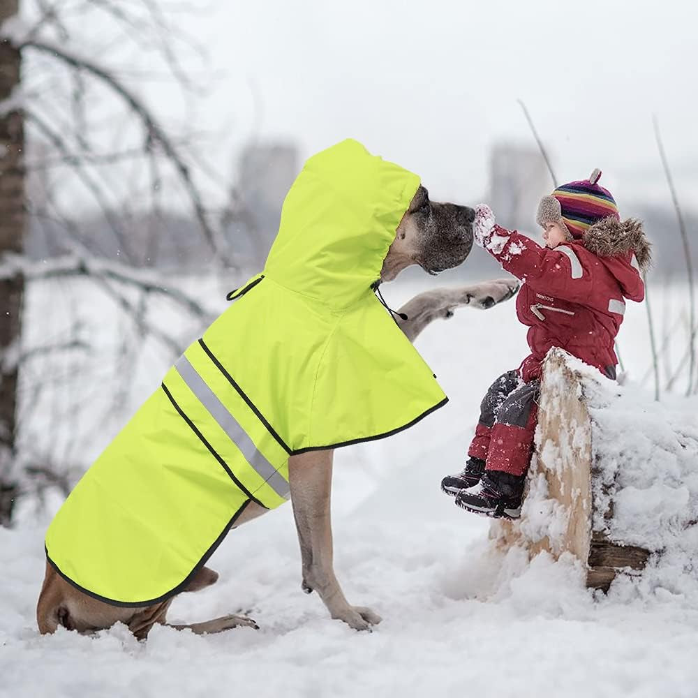 Dog Raincoat - Reflective Pet Rain Jacket for Dogs, Adjustable Dog Hooded Raincoats, Rain Coat Slicker Poncho for Small to X- Large Dogs and Puppies (Neon Green, X-Large)