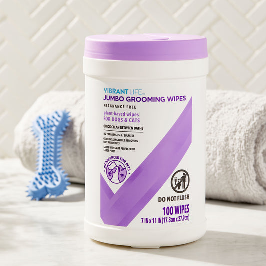 Jumbo Grooming Wipes for Dogs & Cats, Fragrance Free, 100 Wipes