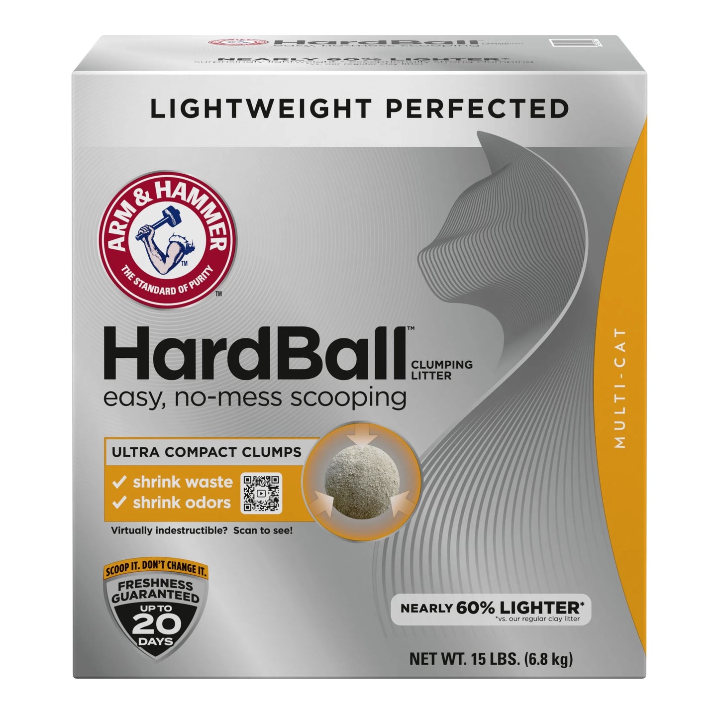 Hardball Lightweight Cat Litter, Clumping, No-Mess Scooping, Multi-Cat, 15 Lb