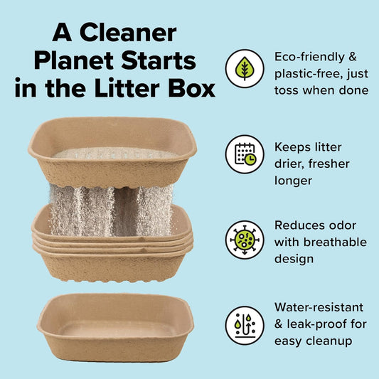 (Set of 1 Litter Box & 5 Sifting Liners) Disposable Sifting Cat Litter Box Large, 6 Count, Durable Portable for Travel and Home Odor Control