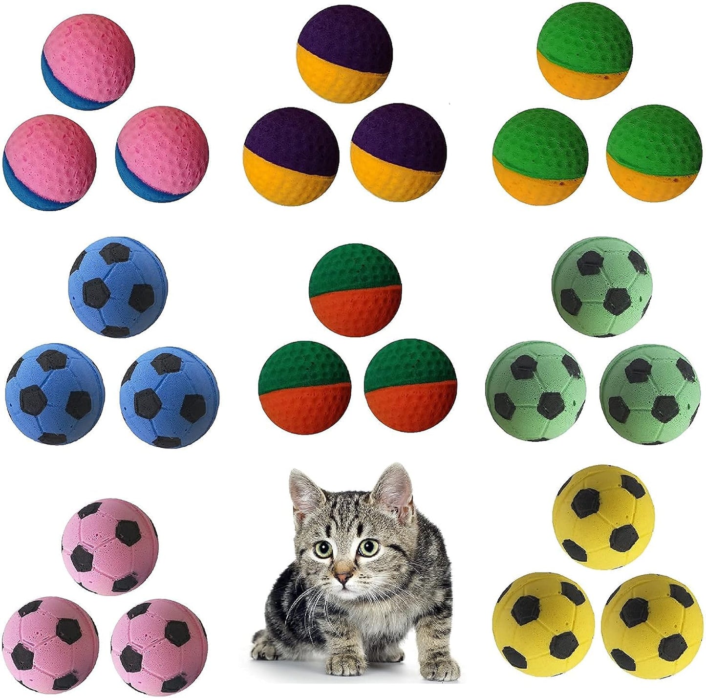24 Pack Foam Soccer Balls Cat Toys for Indoor Cats (24Pcs Mixed Sponge Ball)