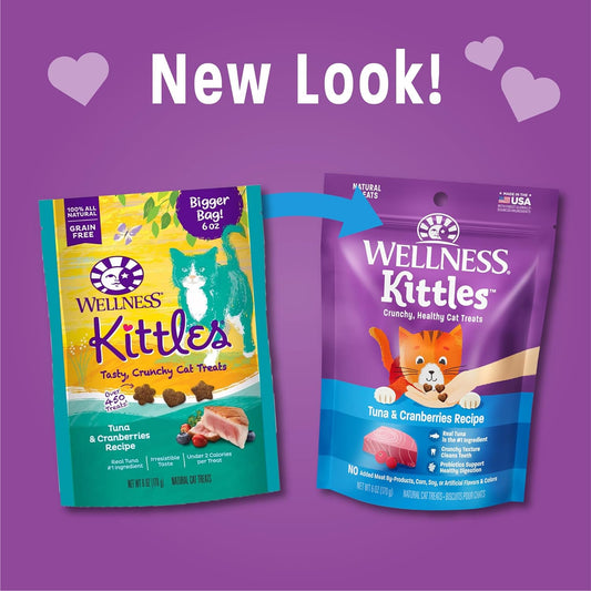 Kittles Crunchy Natural Grain Free Cat Treats, Tuna & Cranberries Recipe, All Life Stages, 6-Ounce Bag