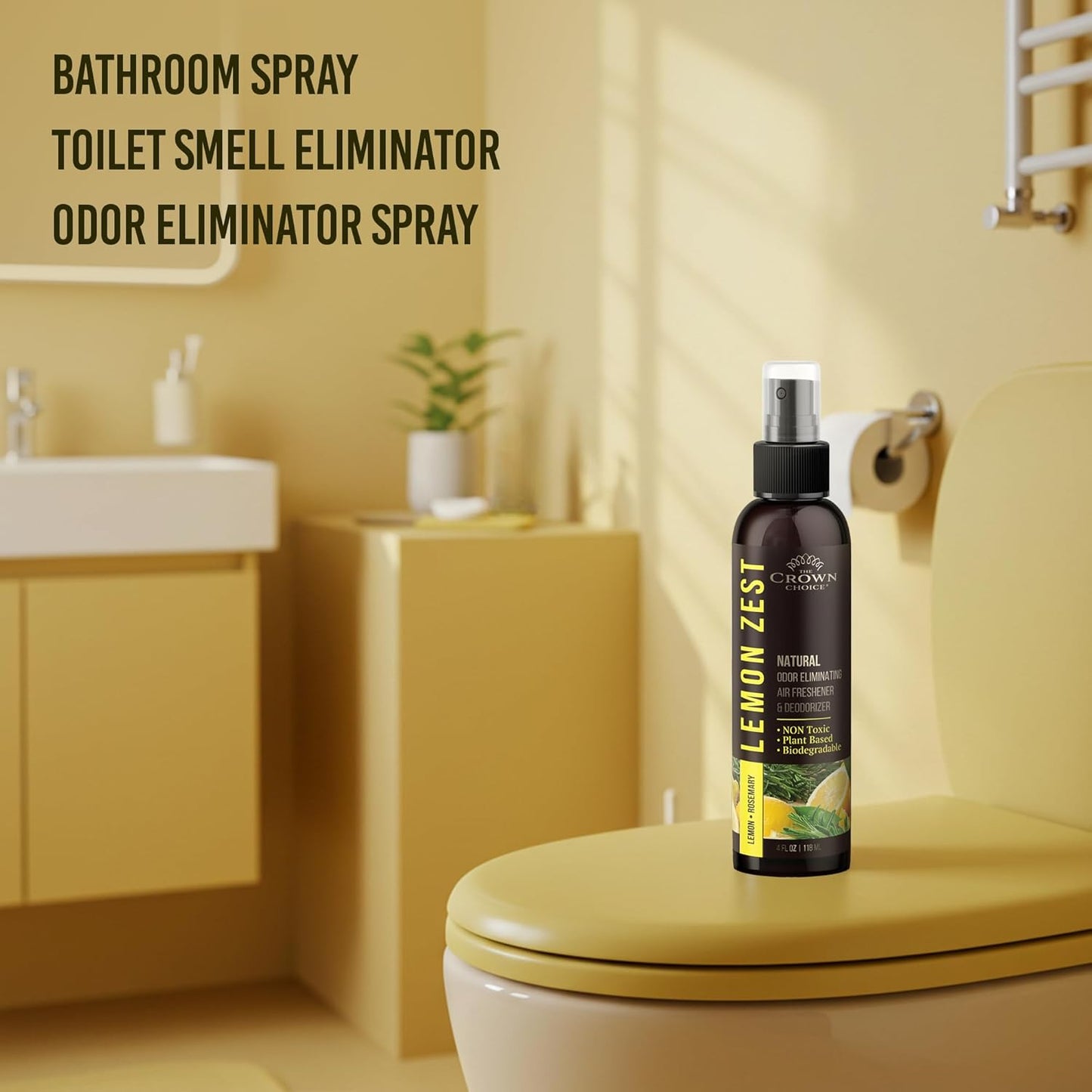 Non-Toxic Odor Eliminator, Natural Citrus Lemon Zest Air Freshener Spray for Home, Room, Closet & Couch Deodorizer, Long Lasting Bathroom & Toilet Freshener, Safe for Kids & Pets - 2 PK - 4 Oz Each