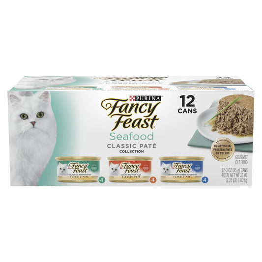 (2 Pack) Seafood Classic Pate Collection Grain Free Wet Cat Food Pate Variety Pack, 3 Oz Cans (12 Pack)