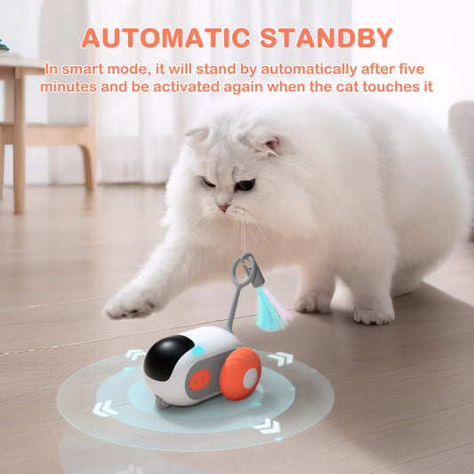 Interactive Cat Toys for Indoor Cats 2-Speed Automatic Moving Remote Control Smart Cat Rechargeable Toy with Feathers, Orange