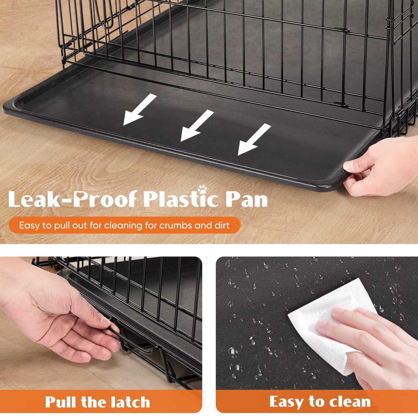 48 Inch Double Door Folding Metal Wire Dog Cage with Plastic Leak-Proof Pan Tray Extra Large Pet Kennel for Outdoor Travel