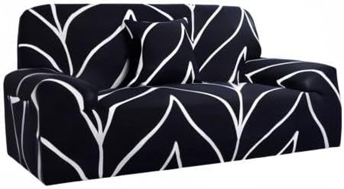 Stretch Sofa Cover Printed Couch Slipcover for Sofas Loveseat Armchair Living Room Universal Furniture with One Pillowcase (Black White Branches, Medium)