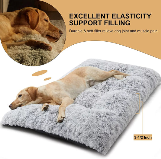 Large Dog Bed, 48 X 28 Inch Plush Dog Cage Bed Fluffy, Washable Dog Mat with Non-Slip Bottom for Large and Medium Dogs