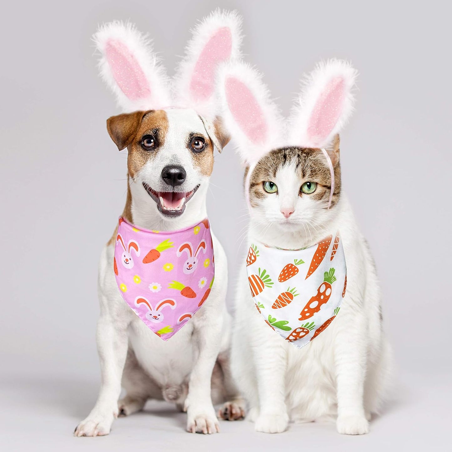 Easter Day Dog Bandana, Holiday Cat Bandana Bunny and Carrot Scarfs for Small Medium Large Dogs Cats Pet Puppies (Hoppy Hour/Pink, Small)