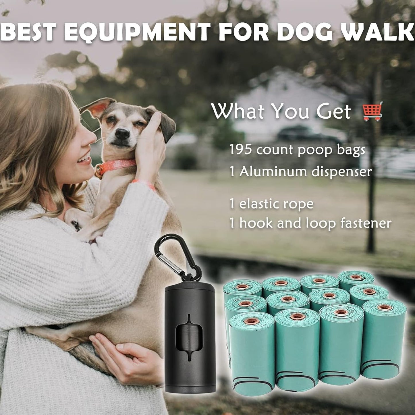 Aluminum Dog Poop Bags Holder with Carabiner Metal Pet Waste Bags Dispenser with Hook and Loop Fastener and Elastic Cord to Carry Used Bags (Black)