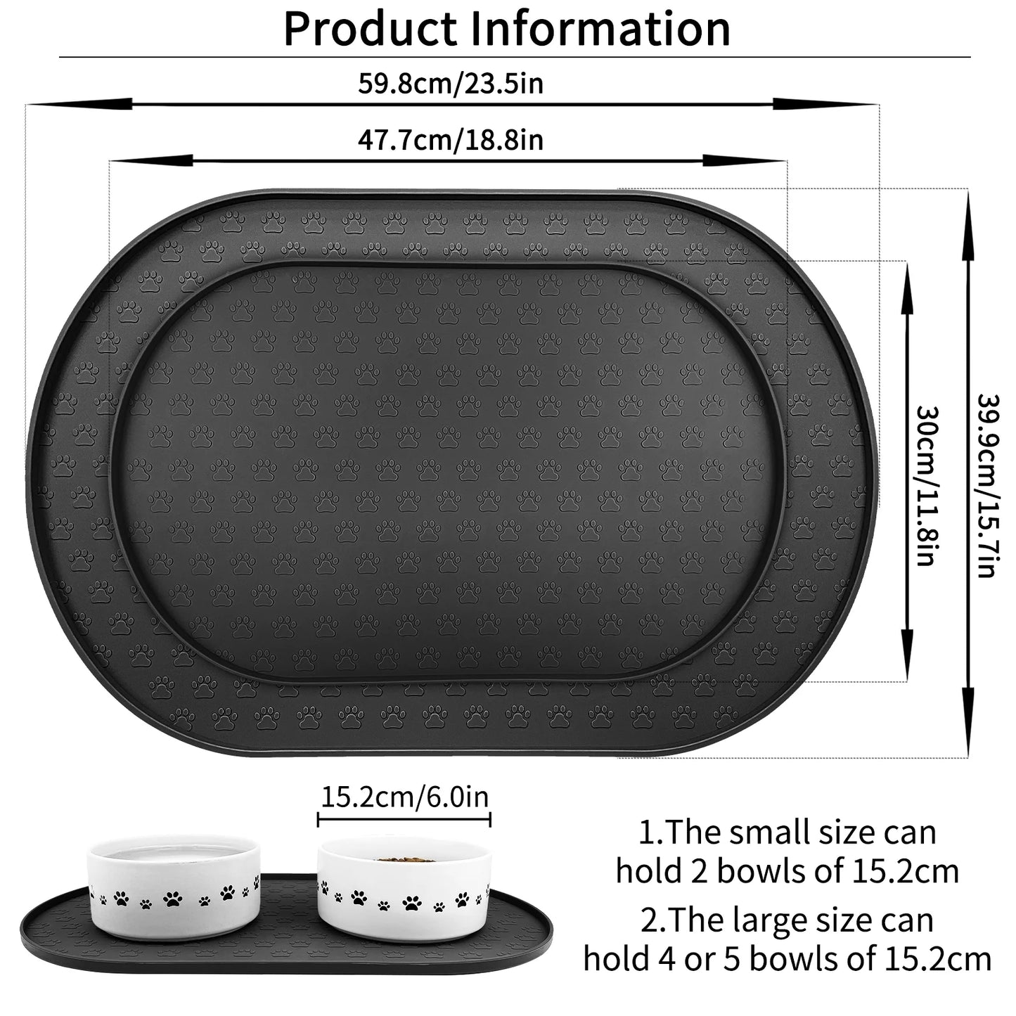 Silicone Pet Placemat for Dogs and Cats, Waterproof Pet Feeding Mat Prevent Food and Water Overflow, High-Lips Dog Food Mats, Black