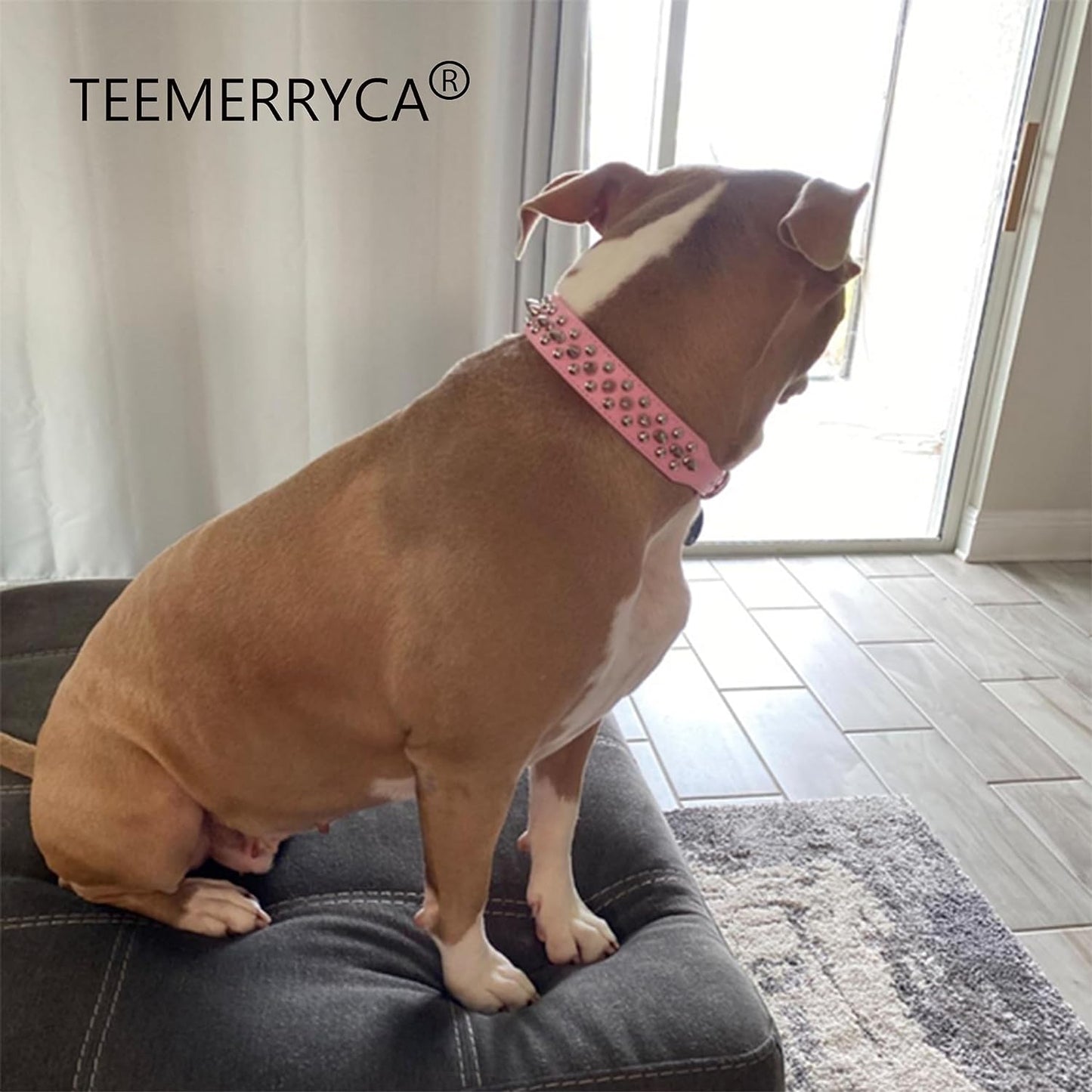 Adjustable Leather Spiked Studded Dog Collars with a Squeak Ball Gift for Small Medium Large Pets like Cats/Pit Bull/Bulldog/Pugs/Husky, Pink, XL 17.7-20.5 Inches