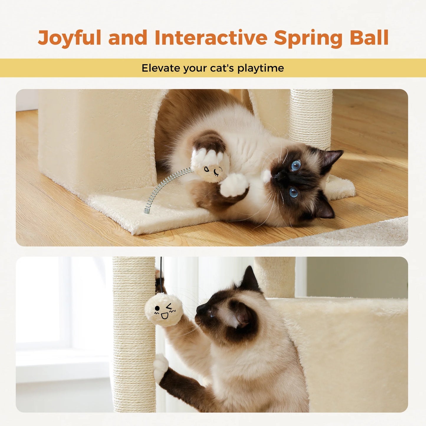 31.5" Modern Cat Tree Tower with Dual Large Condos for Kitten & Medium Size Cat Beige