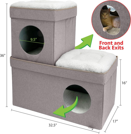 Large Stackable Tan Cat Condo, Cat Cube, Cat House, Pop up Bed, Cat Ottoman (CM-10074-CS01)