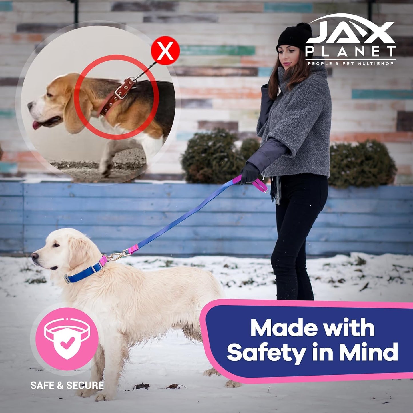 Jelly Waterproof Martingale Dog Collar, No Pull Nylon Collar with Alloy Metal Buckle & D-Ring for Outdoor Training and Walking, anti Pull, Escape Free, One Time Adjustment - Blue & Rose, M