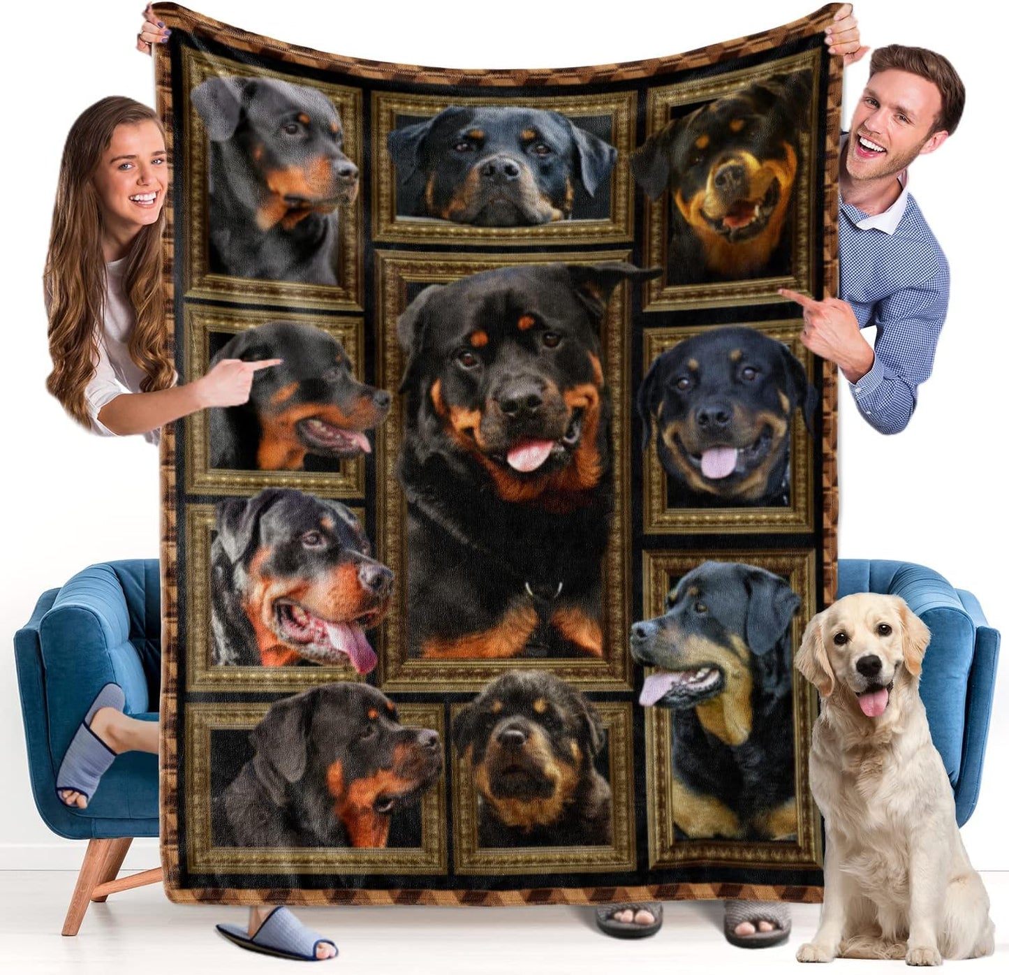 Rottweiler Blanket - Fleece Throw Blanket for Couch Super Soft Cozy Bed Blanket Lightweight Plush Fuzzy Lap Blankets and Throws for Sofa, 50 X 60 Inch, Gift for Dog Lover