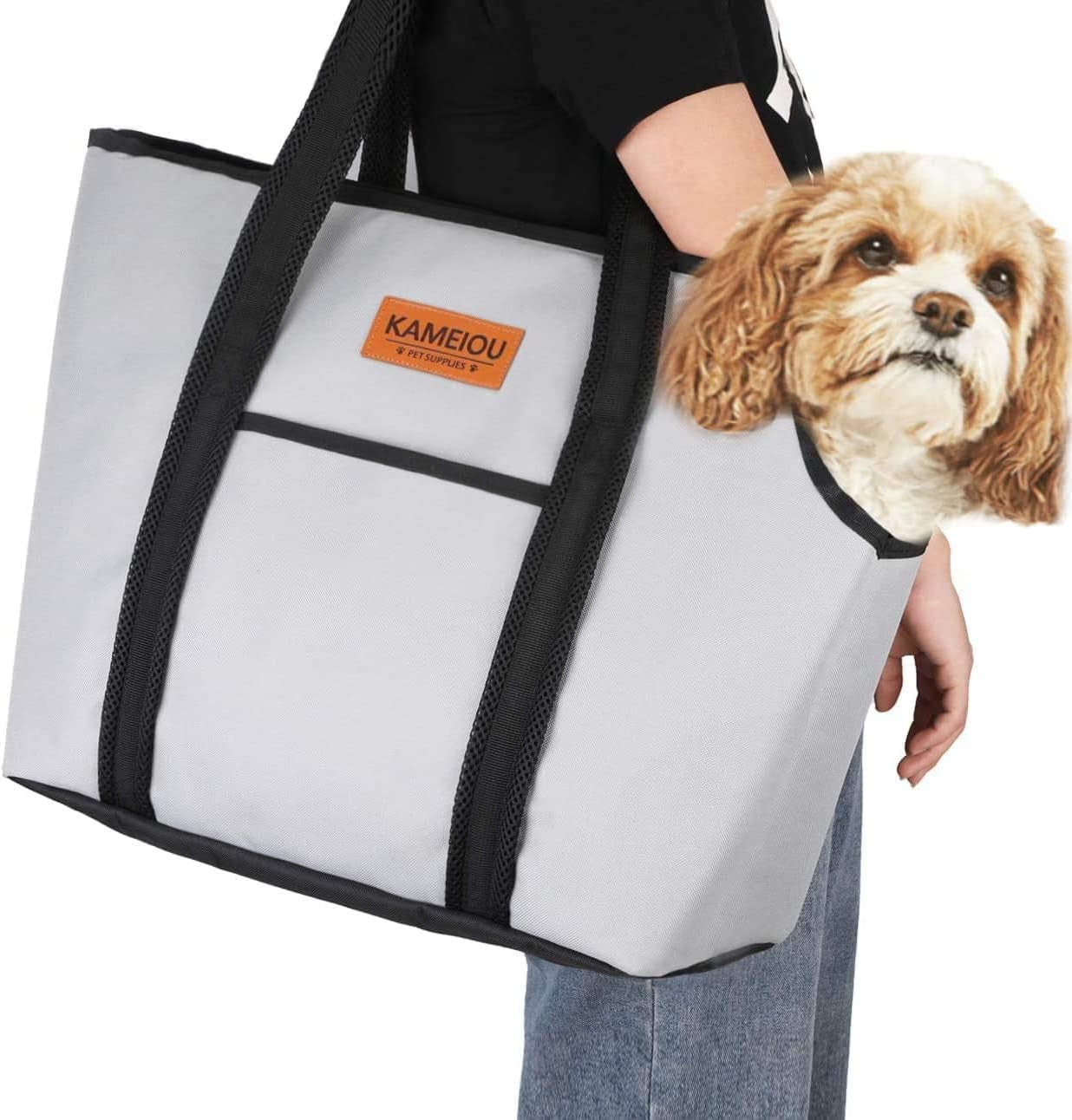 Pet Dog Purse Tote Carrier Bag for Medium Dogs Travel Soft-Sided Purse Carriers with Pocket Safety Tether Stand Pedal Portable Dog Sling Tote Carrier Purses for Small Medium Dog Doggy Carriers