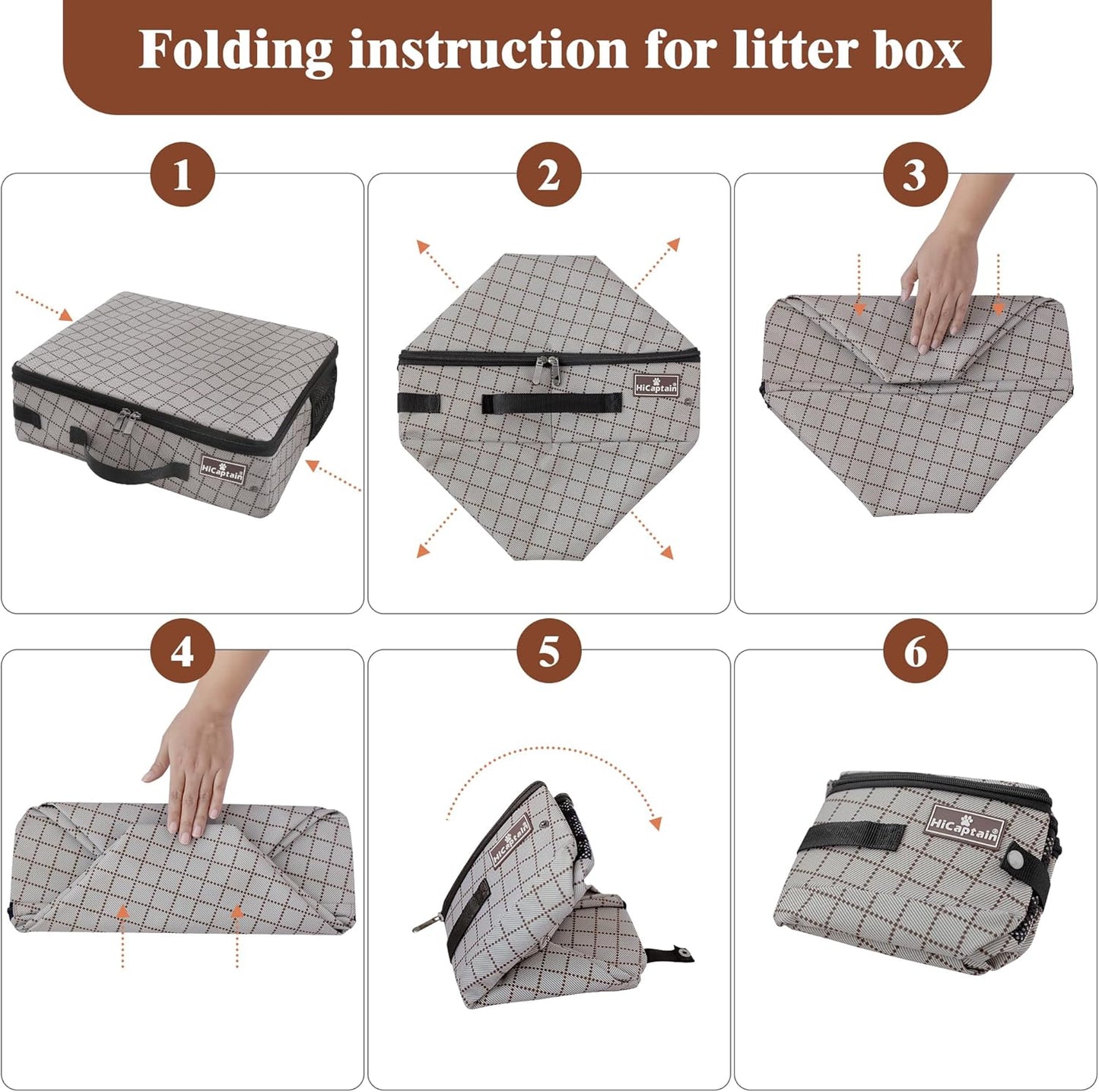 Portable Travel Litter Box with Lid, Foldable Cat Travel Litter Box - Leakproof, Odor-Free & Waterproof. Ideal for Road Trip, Cars, Hotels and Airplane- Khaki