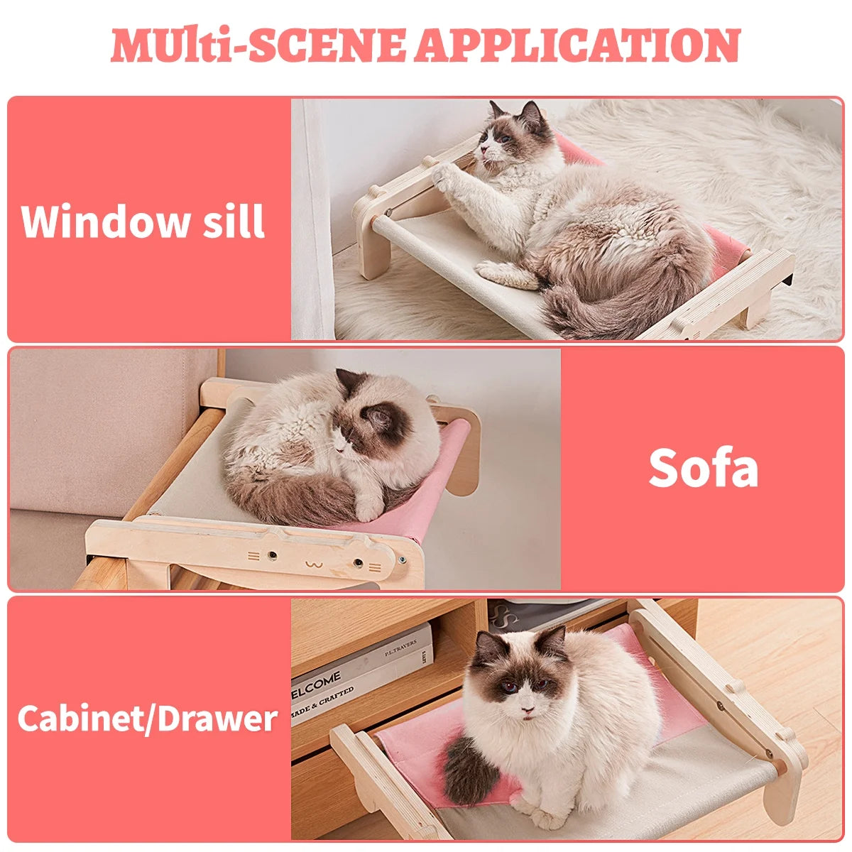 Cat Window Perch for Indoor, Cat Window Hammock Window Perch, Safety Cat Shelves Space Saving Window Mounted Cat Seat (Pink)