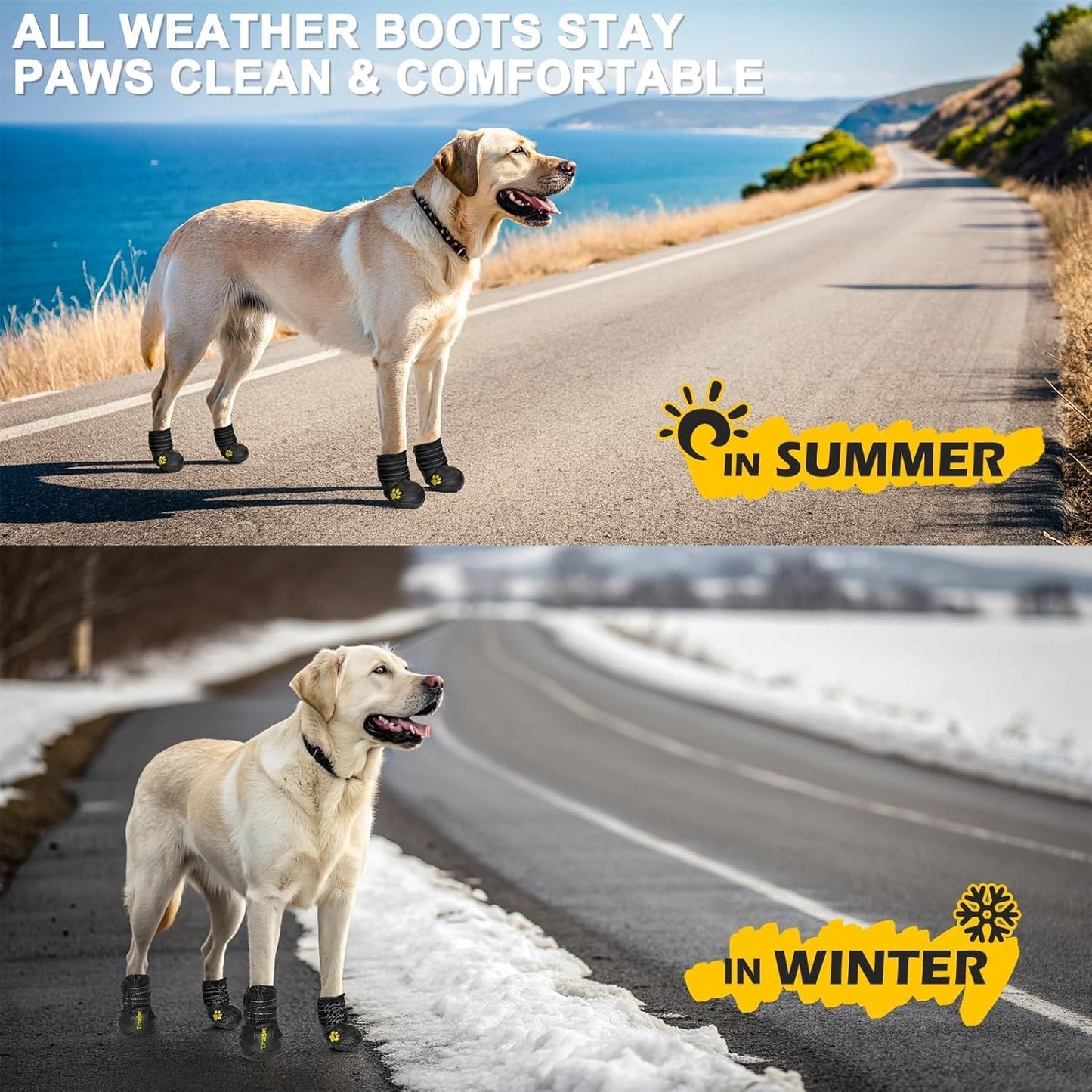 Dog Shoes for Small Dogs, Dog Shoes for Cold Winter Snow Hiking Walking, Anti-Slip Rugged Sole,Waterproof Dog Booties for Outdoor Rain Days, All Weather Dog Boots & Paw Protectors (Black)