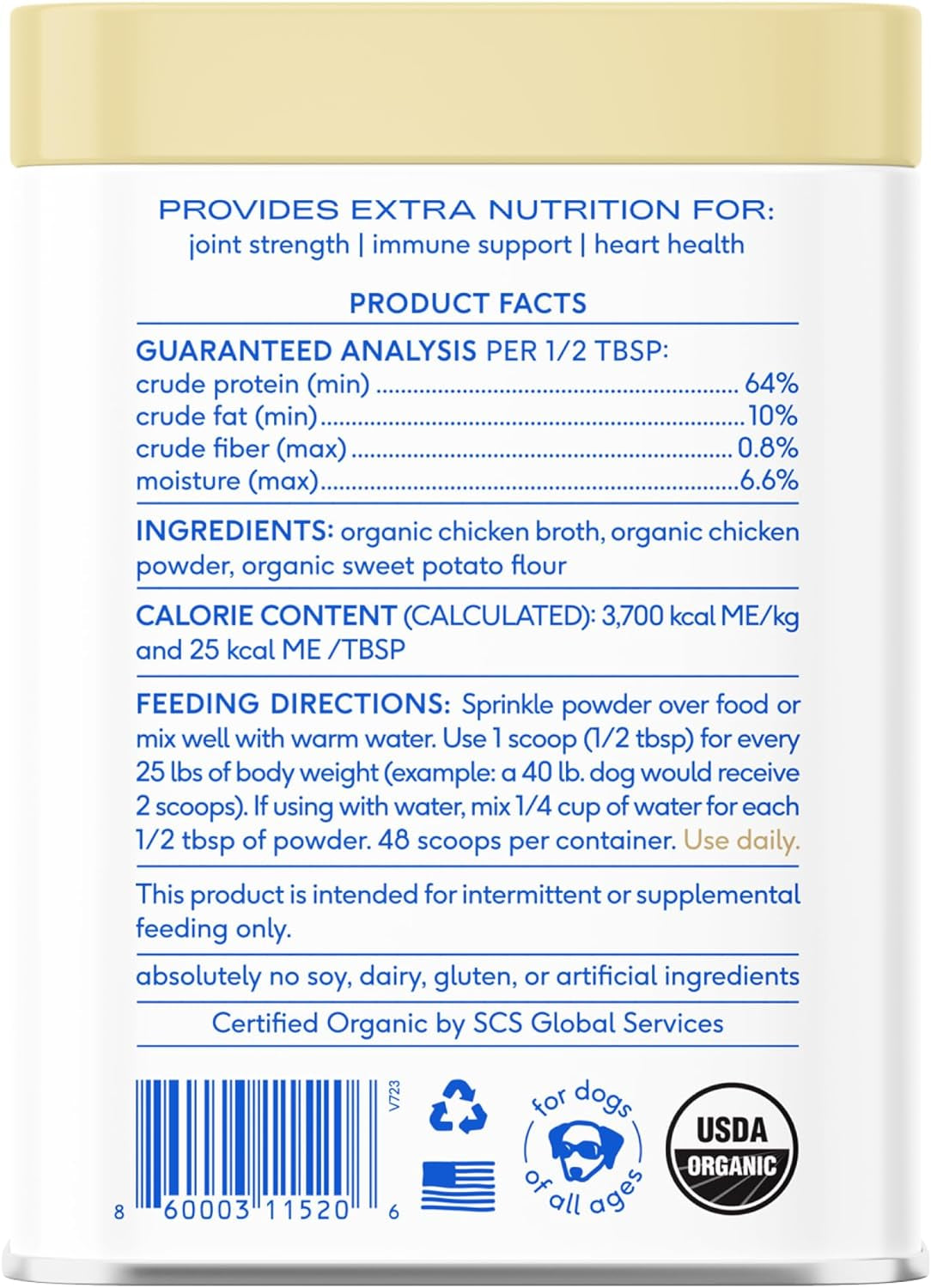Bone Broth for Dogs and Cats - Chicken Bone Broth Powder Dog Food Toppers for Picky Eaters - Provides Extra Nutrition for Joint Strength, Immune Support & Heart Health - 48 Scoops
