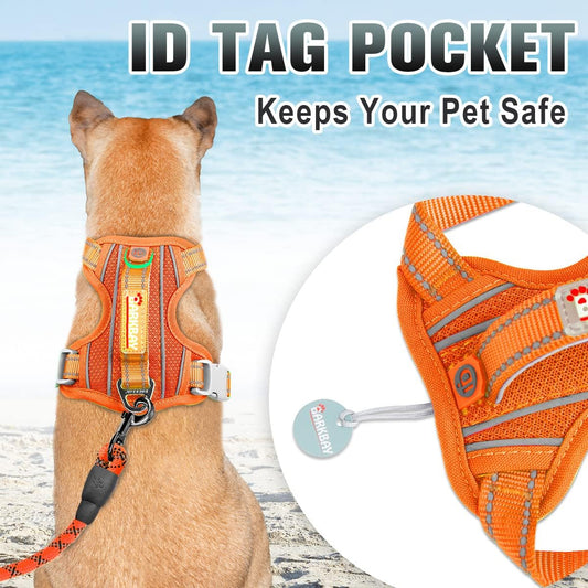 No Pull Dog Harness Large Reflective Dog Harness with Front Clip and Easy Control Handle for Walking Training Running with ID Tag Pocket(Orange,S)