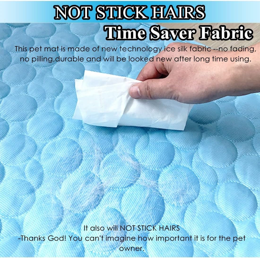 Dog Self Cooling Mat Pet Washable Cooling Pads Blanket Sleeping Kennel Mat,Ice Silk Sleep Mat Pad Non-Toxic Breathable Sleep Bed Beach for Large Dogs Cats (Blue, 27.5X39.4 In)
