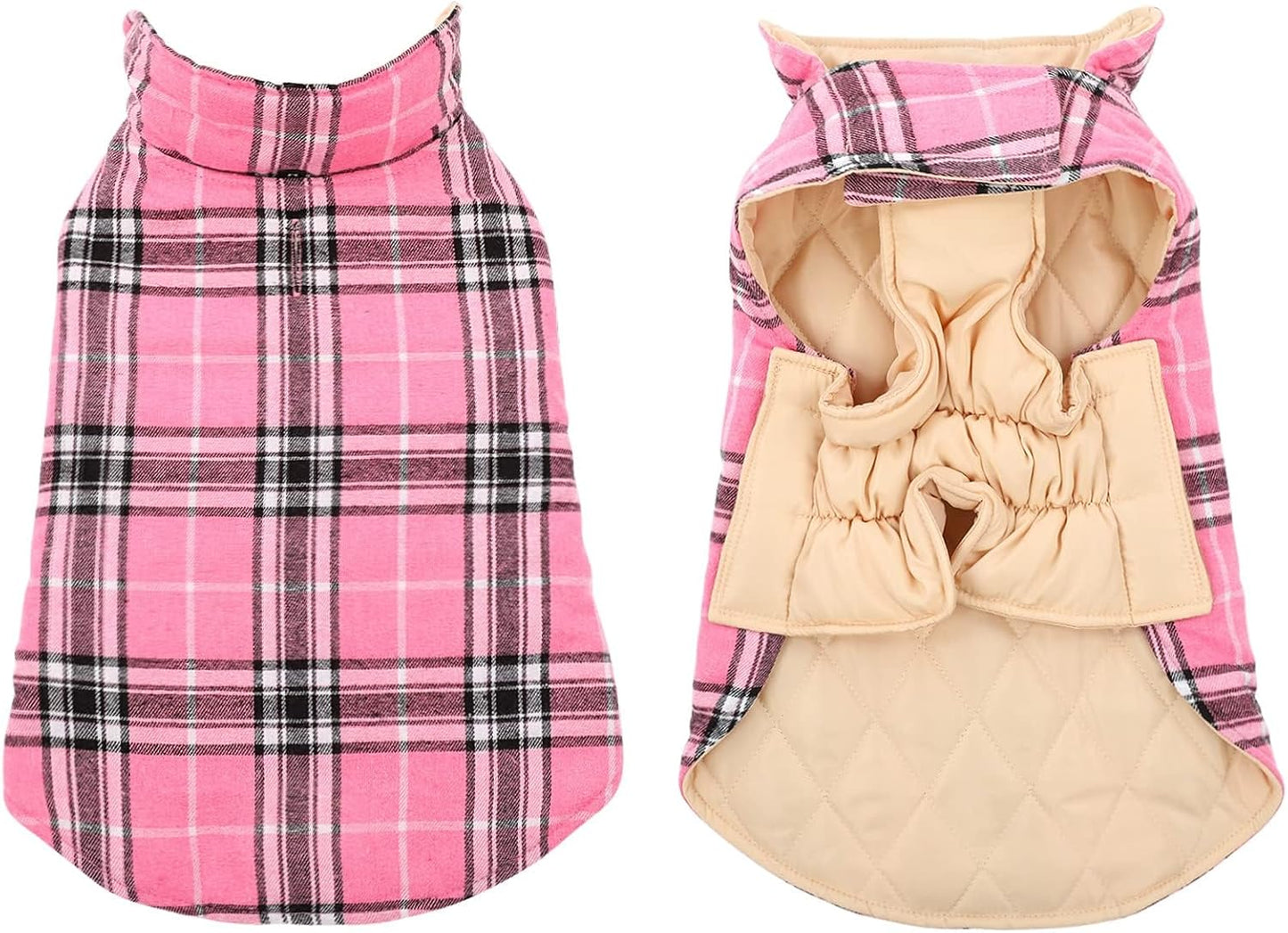 Dog Jackets for Winter, Reversible, Windproof, Waterproof, Warm Dog Coat - British Style Plaid Dogs Winter Vest, Pink, 3XL