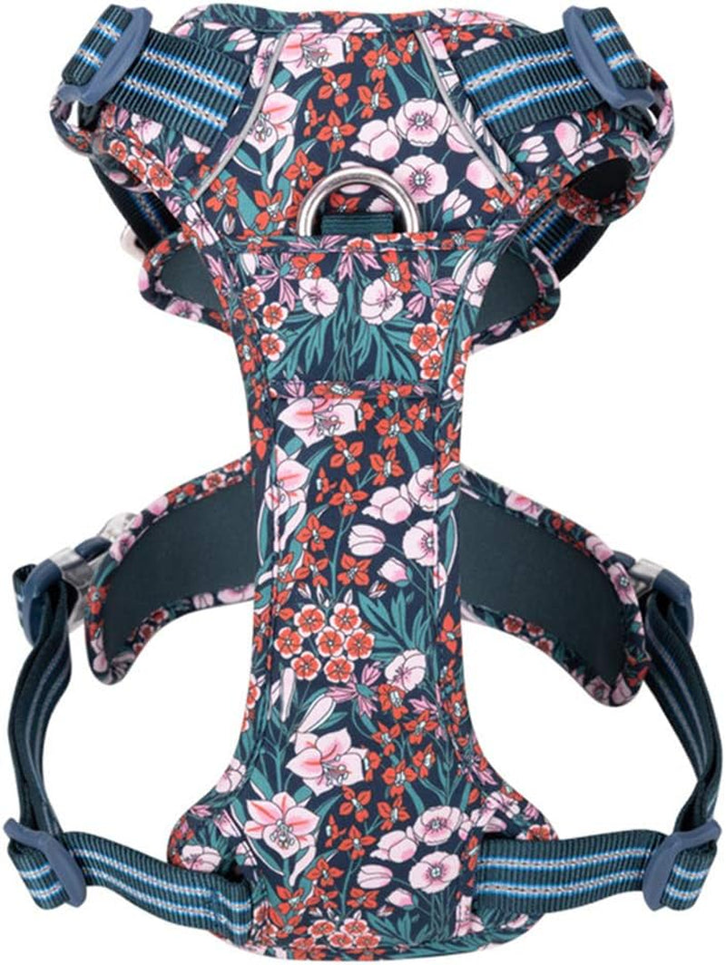 ® Floral No Pull Dog Harness Reflective Dog Vest Harness with Front & Back 2 Leash Clips and Easy Control Handle for Small Medium Large Dogs 3 Snap Buckles Easy to Put on & Take Off