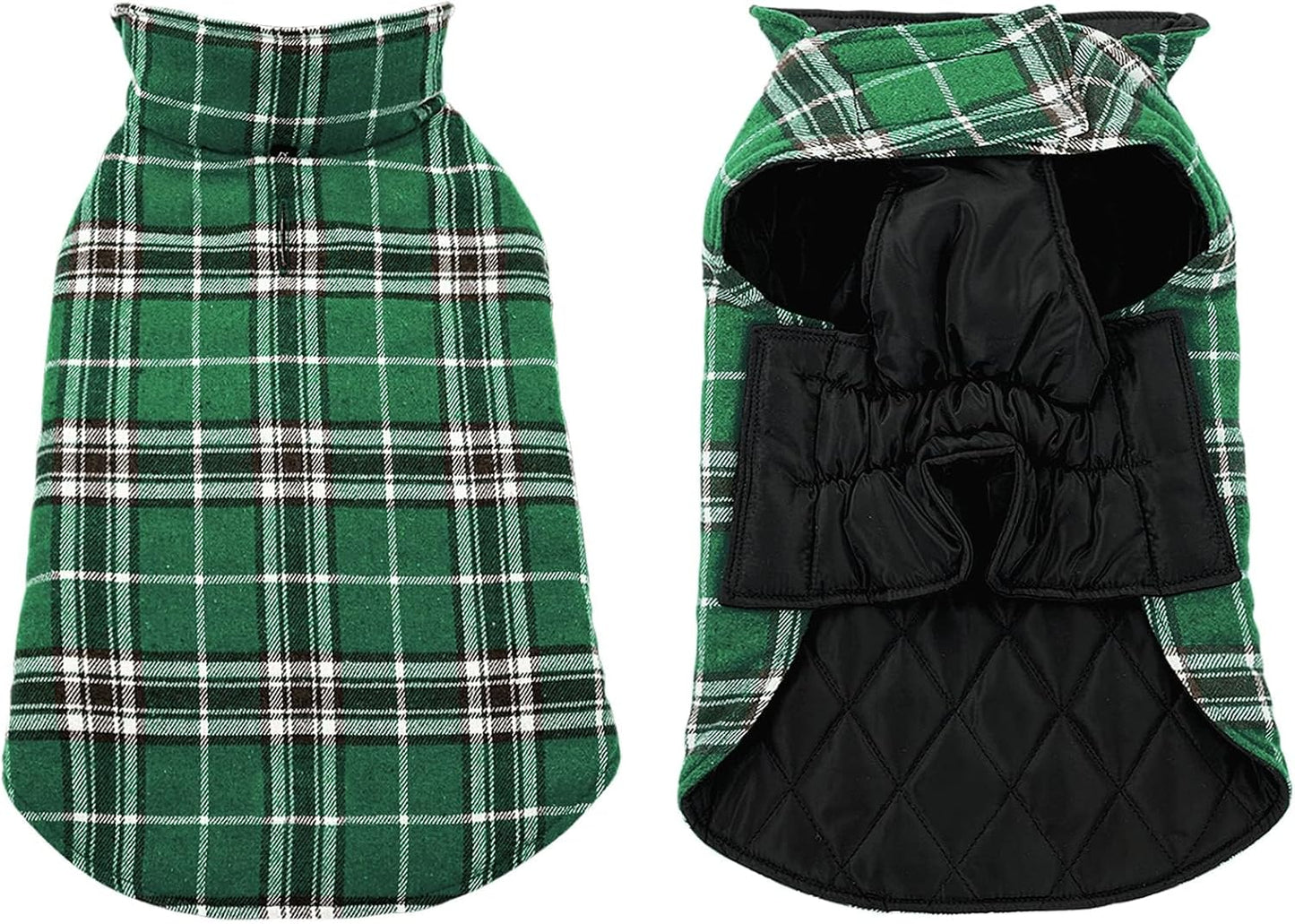Dog Jackets for Winter, Reversible, Windproof, Waterproof Jackets in Plaid, Warm Vest for Medium Dogs, Green, M