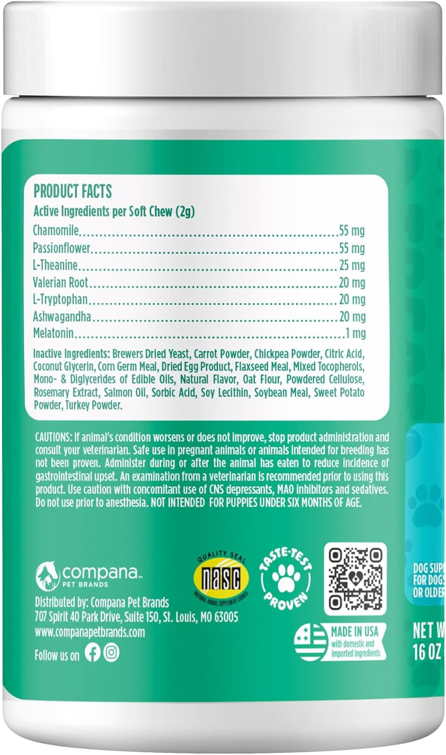 Calming Chews for Dogs - Melatonin for Dogs with Chamomile to Help Manage Stress Relief - Calm & Relaxation during Thunderstorms, Fireworks, Travel, & Separation (Turkey) 225 Soft Chews