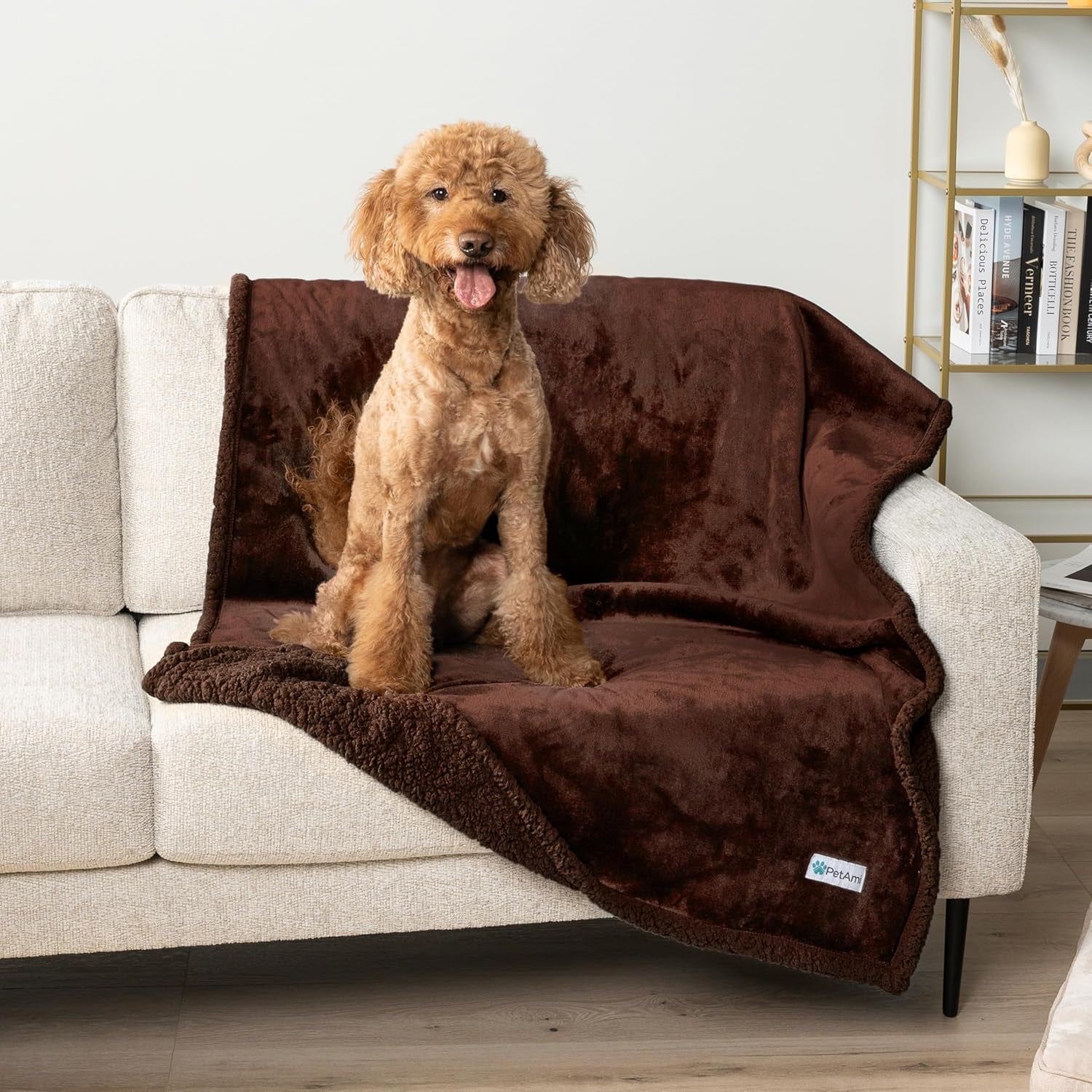 Waterproof Dog Blanket for Medium Large XL Dog Puppy Cat Throw for Couch Cover Leakproof Protection, Sherpa Fleece, Reversible Soft Washable 80X60 Brown Brown