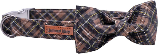 Premium Plaid Dog Collars, Bowtie Dog Collar, Adjustable Heavy Duty Dog Collar with Bow for Medium Dogs