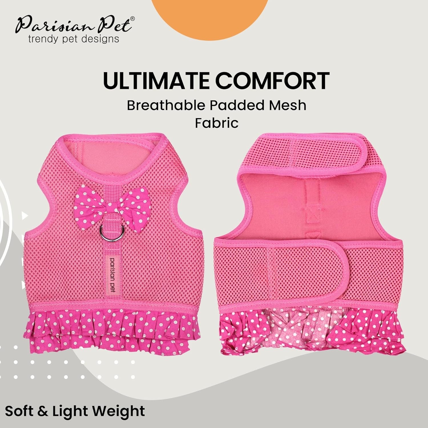 Step in Dog Harness - 100% Mesh Fabric Pink Girl Dog Harnesses - Soft Fully Padded, No Pull Dog Vest Harness Dress - Puppy Harness - Dog Harness Medium Sized Dog - M
