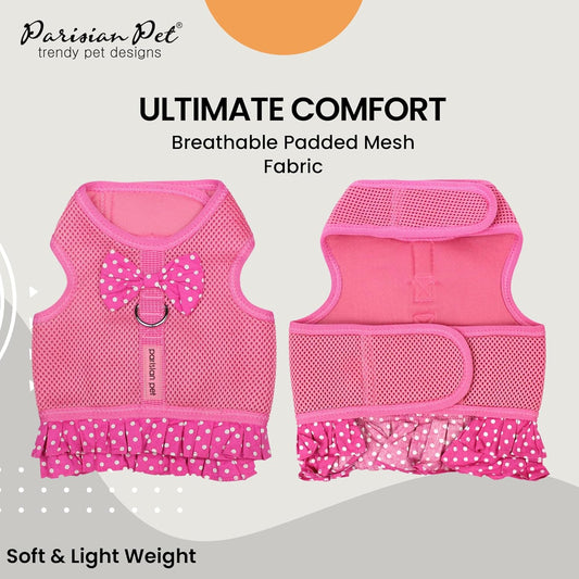 Step in Dog Harness - 100% Mesh Fabric Pink Girl Dog Harnesses - Soft Fully Padded, No Pull Dog Vest Harness Dress - Puppy Harness - Dog Harness Medium Sized Dog - M